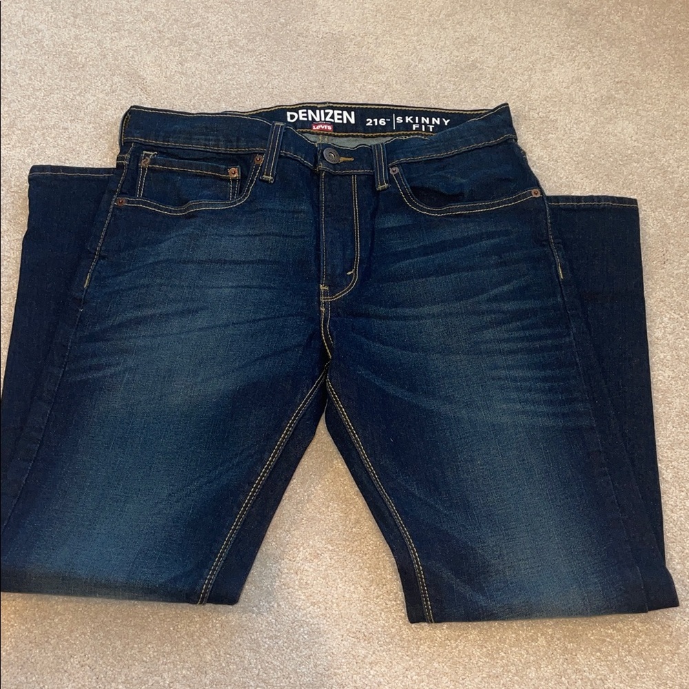 DENIZEN from Levi's Men's 216 Skinny Fit Jeans Size 34 Dark Denim wash